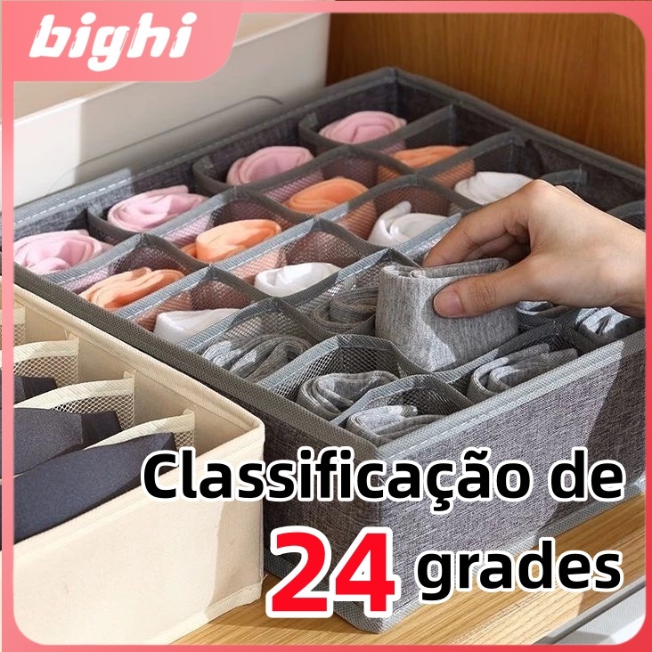 Kit 1-4 Organizadores de Roupas Intimas Dobrável com 24 Divisórias Colmeia Organizadora para Gavetas