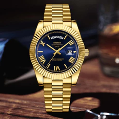 Relógio Masculino De Moda Empresarial Dourado Com Calendário De Luxo Da Marca Nibosi