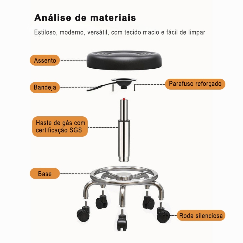 Haosin Cadeira Pop Mocho c/ Encosto Giratório Massagista Manicure Plus