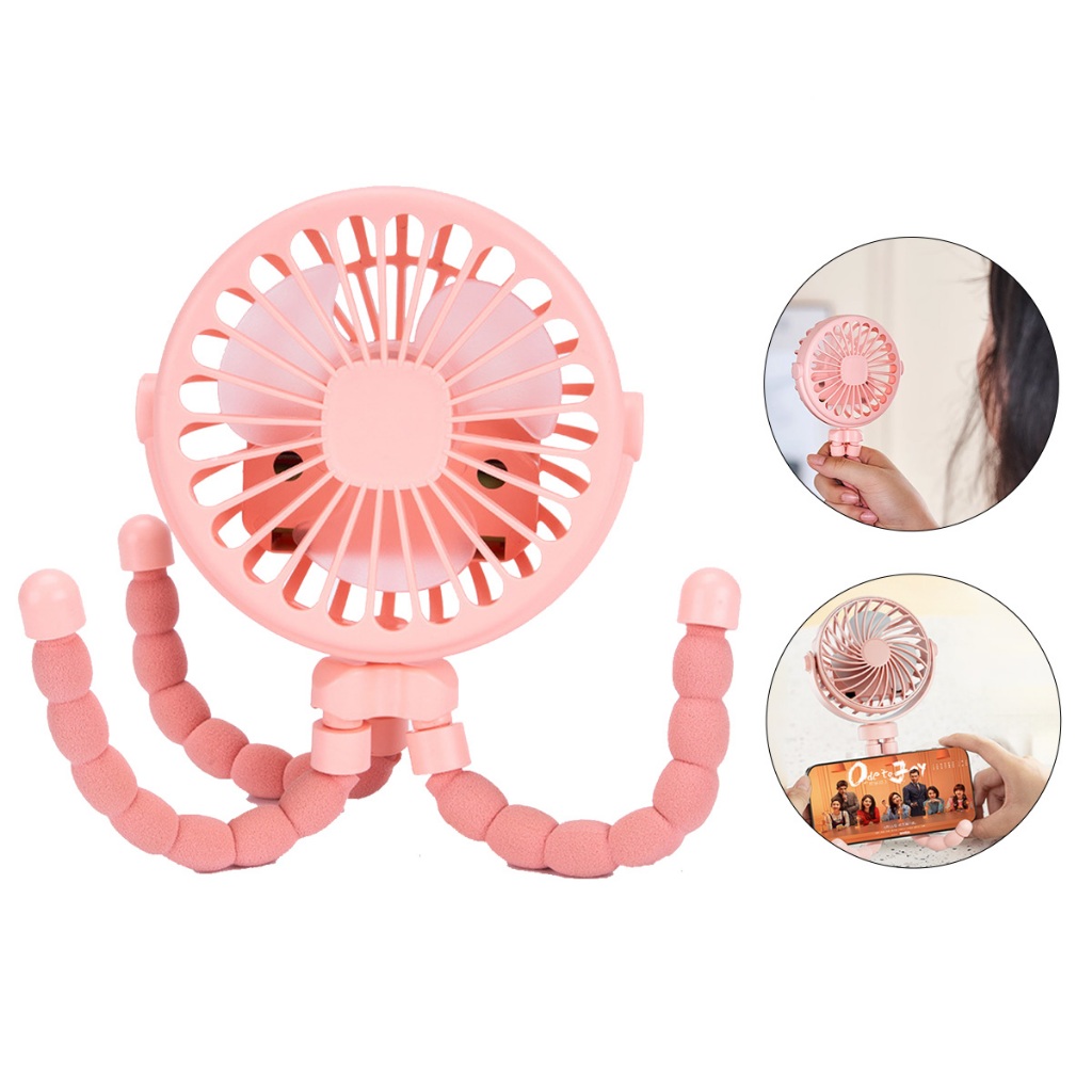Mini Ventilador Polvo Portátil Recarregável USB 3 Velocidades Para Carrinho De Bebê 360°