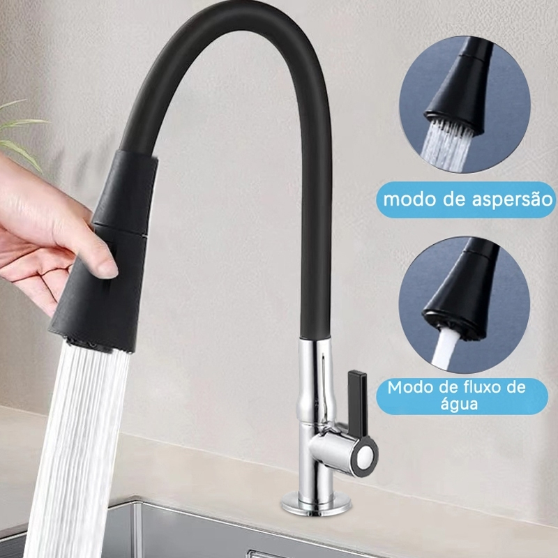 torneira cozinha parede preta flexível Duplo Jato Cone 1/4 de Volta