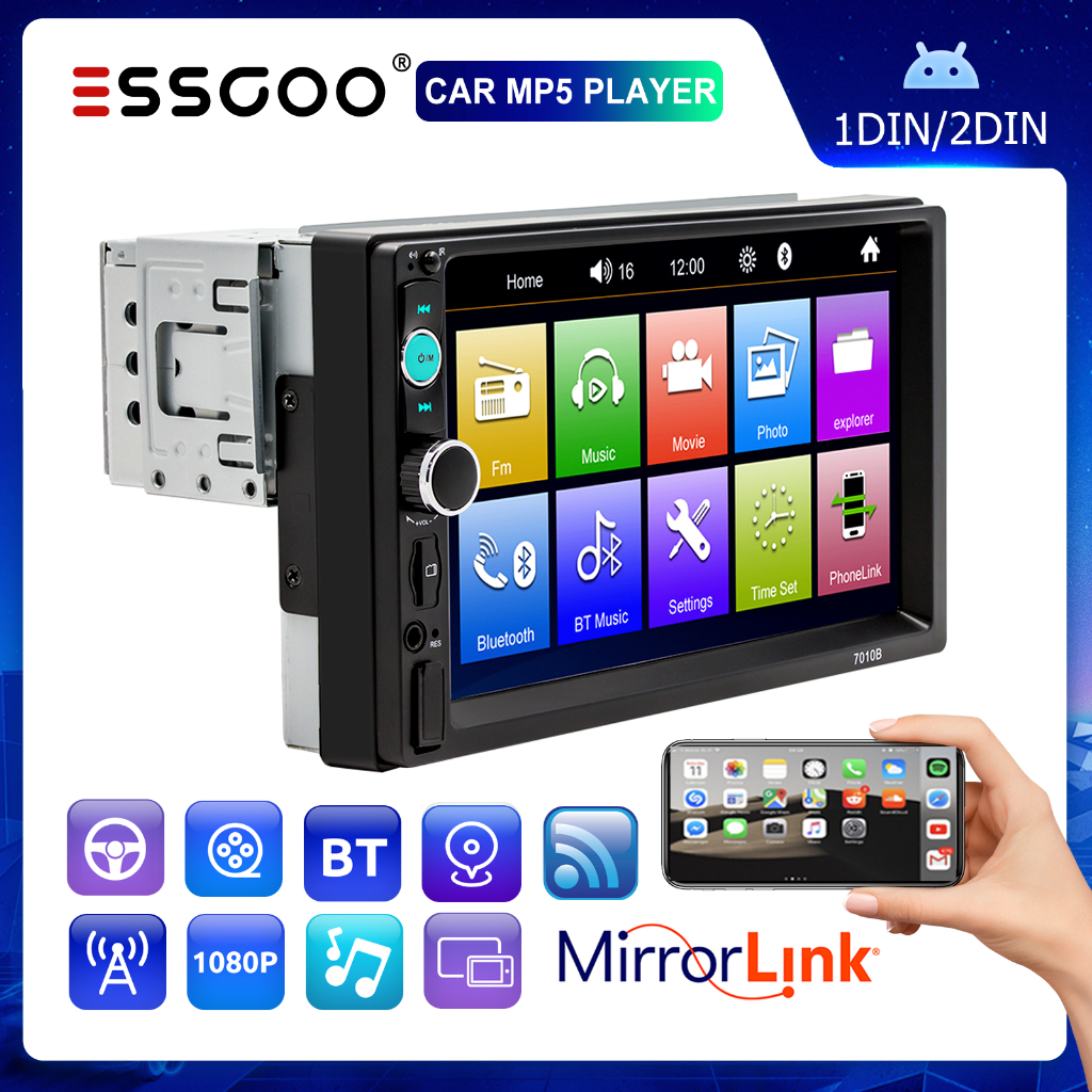 （Envio de São Paulo）ESSGOO 1 din 2 Rádio Para Carro Bluetooth 7 Polegadas Touch Screen Multimídia MP5 Player em Oferta na Shopee