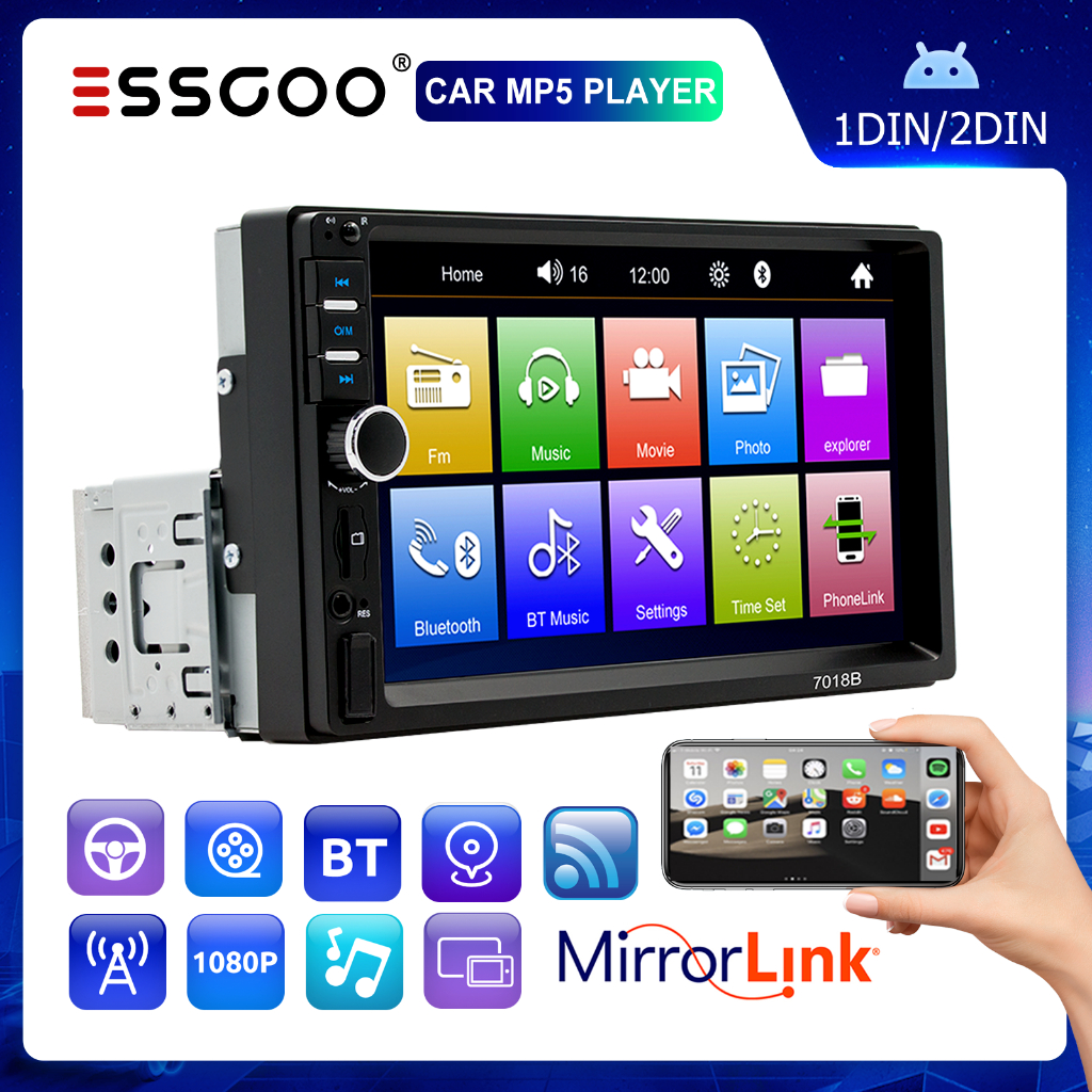 ESSGOO 1 din 2 Rádio Para Carro Bluetooth 7 Polegadas Touch Screen Multimídia MP5 Player