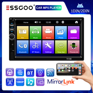ESSGOO 1 Din 2 Din 7 " Rádio Estéreo De Carro FM Bluetooth Cenrtal MP5 Multimídia Reprodutor Espelho link USB Autorádio em Oferta na Shopee