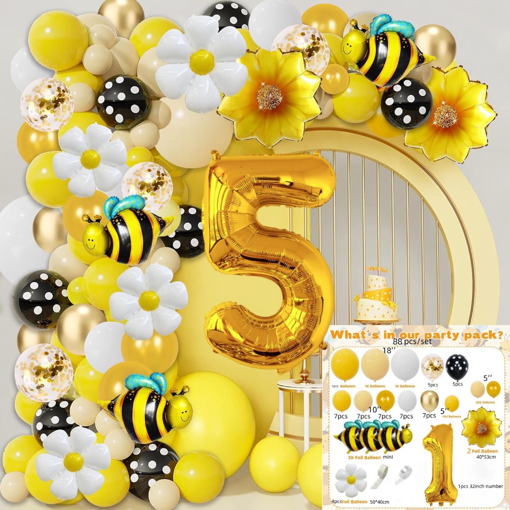 88 Pçs Abelha Girassol Balões Arco Kit Mostarda Amarelo Branco Para Chá De Bebê Decorações De Festa De Aniversário Supri em Oferta na Shopee