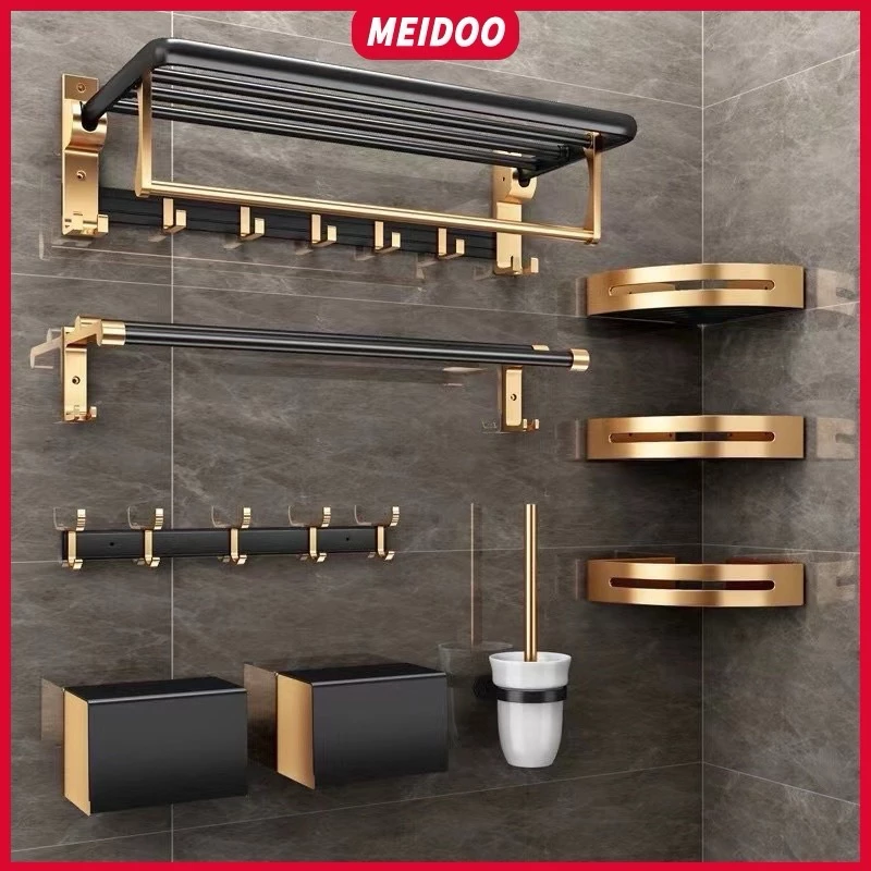 Rack de armazenamento de banheiro em alumínio dourado preto MEIDOO — imagem 1