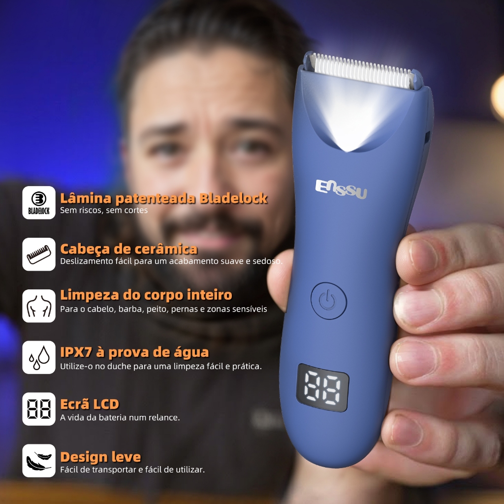 Aparador de Pelos Masculino Corpo Inteiro Dock Carregador Impermeável LED