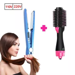 Hair Styling Kit- Escova Secadora+Chapinha prancha 110V/220V, Ferramentas de Salão de 2 em 1