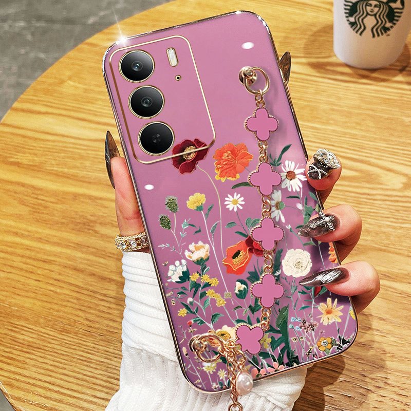 Capa De Telefone YBD Para Realme C71 C75 C75X 4G 14X 5G (Malaio) OPPO Reno 12 Pro 12F A3 Galvanizado INS Linda Flor TPU - detalhe