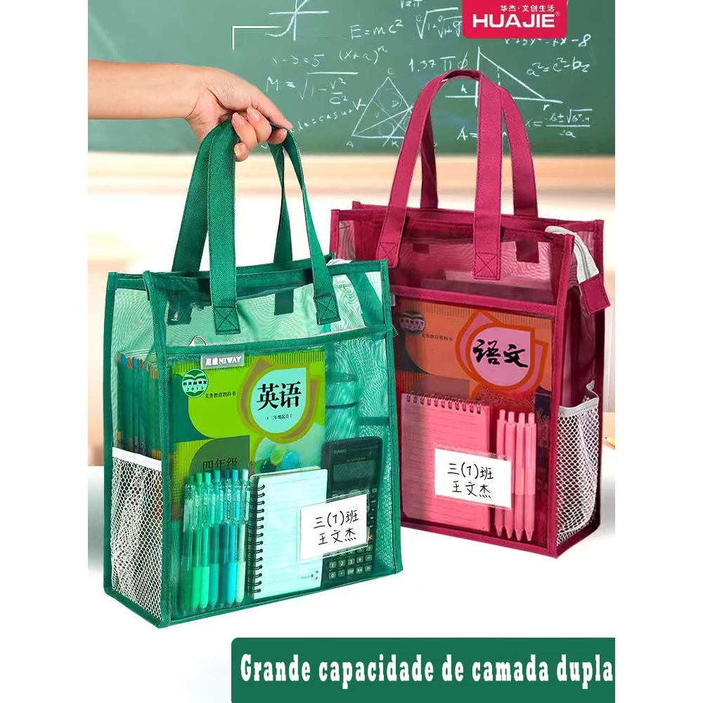 Huajie Pacote tutorial Ampliado Grande Capacidade Malha A4 Transparente Saco De Arte Arquivo Pão Duplo Portátil