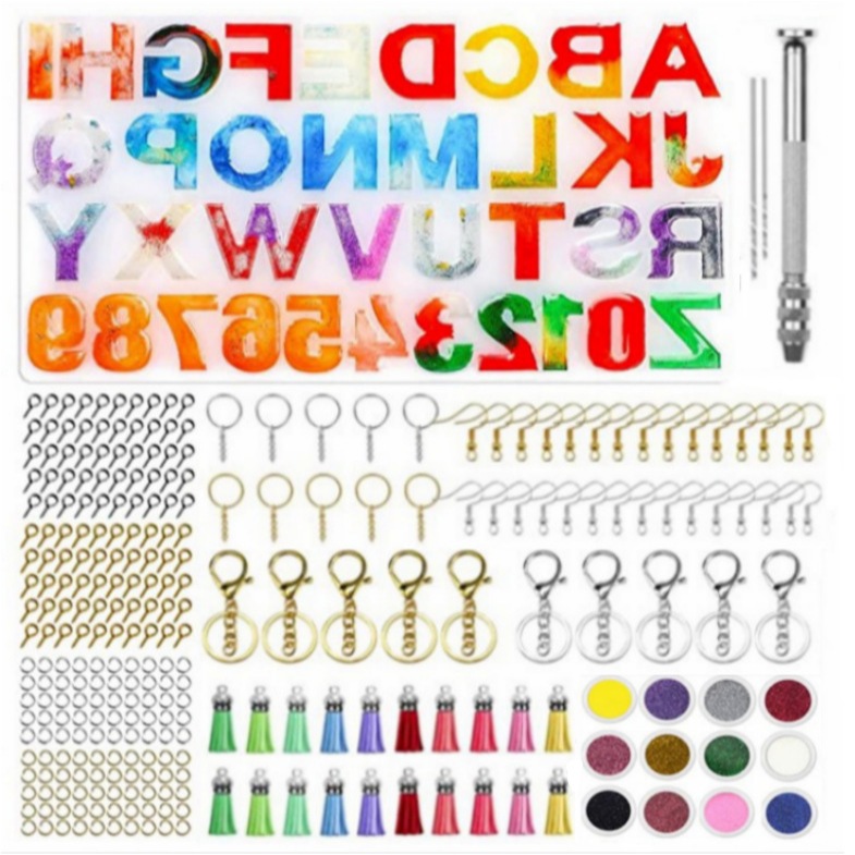 308 Pcs Alfabeto Moldes De Silicone Epóxi Resina Letras Número Kit Molde Forma de para Chaveiro DIY Reversa Para Faz