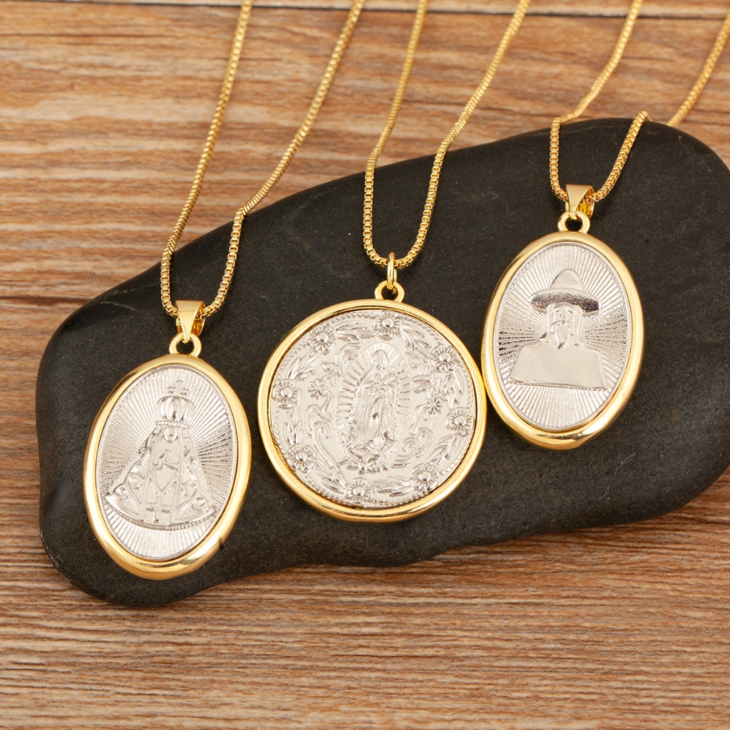 3 Estilos Nova Moda Retro Redondo Oval Guadalupe Forma Cobre Micro Incrustado Zircão Pingente Colar Para Mulheres Mascul em Oferta na Shopee