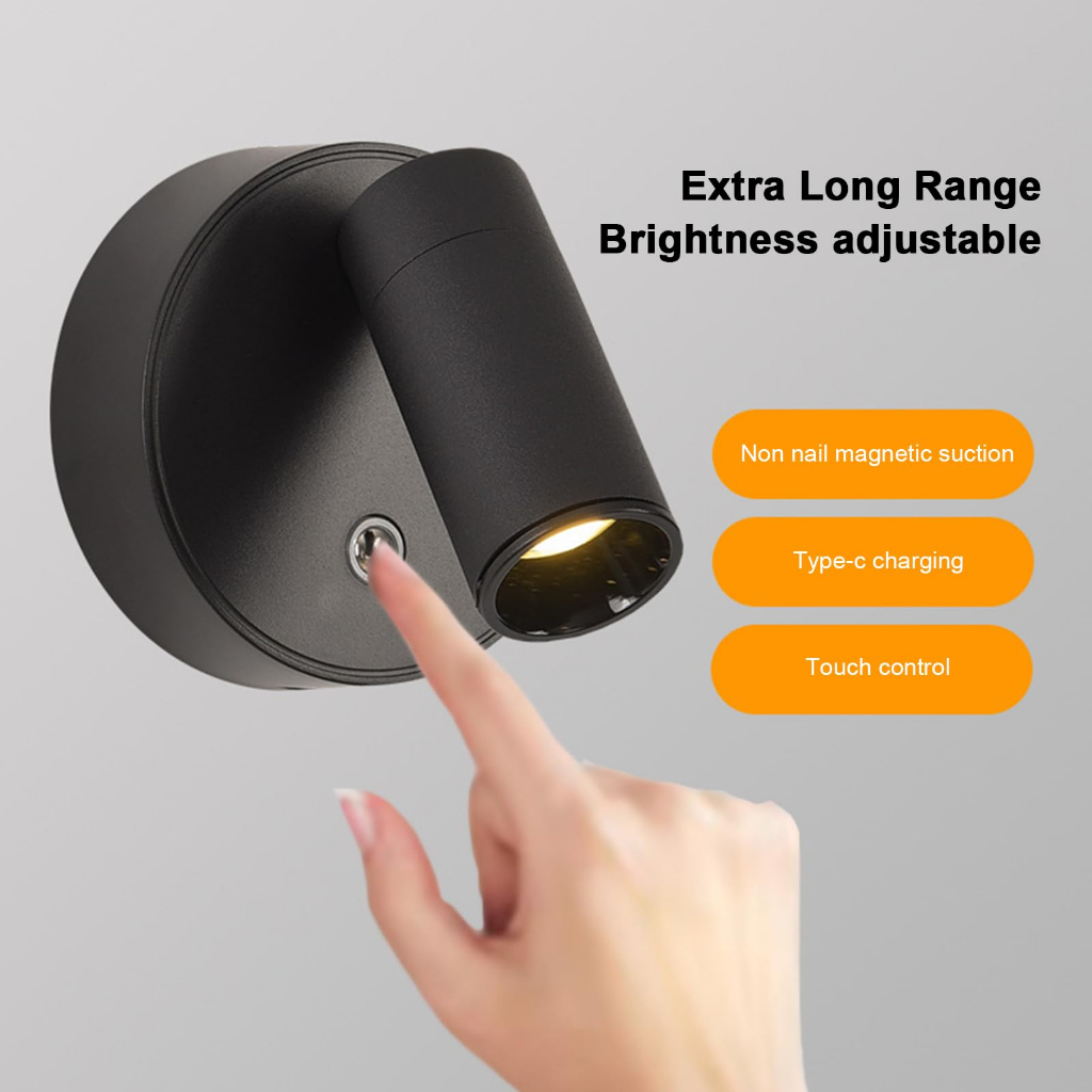 Luminária para quarto sem fio recarregável LED Leitura arandela de parede abajur de cabeceira