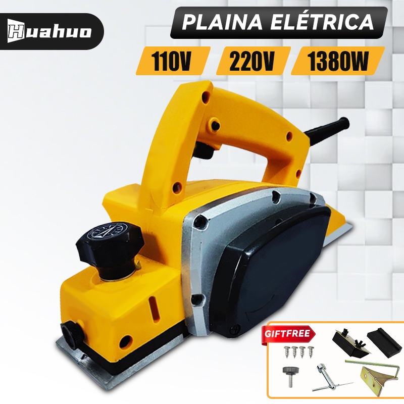 Kit De Plaina Elétrica Industrial 1380W Amarelo 110V/220V Com Acessórios