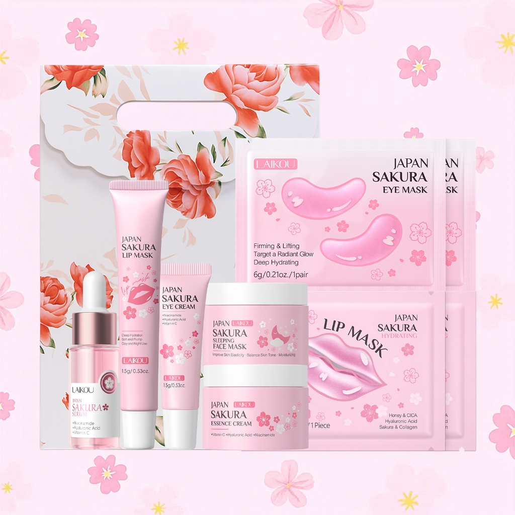 LAIKOU Sakura Beauty Kit Rotina Completa Para Cuidados Com A Pele-Coleção Iluminadora E Hidratante , Antienvelhecimento