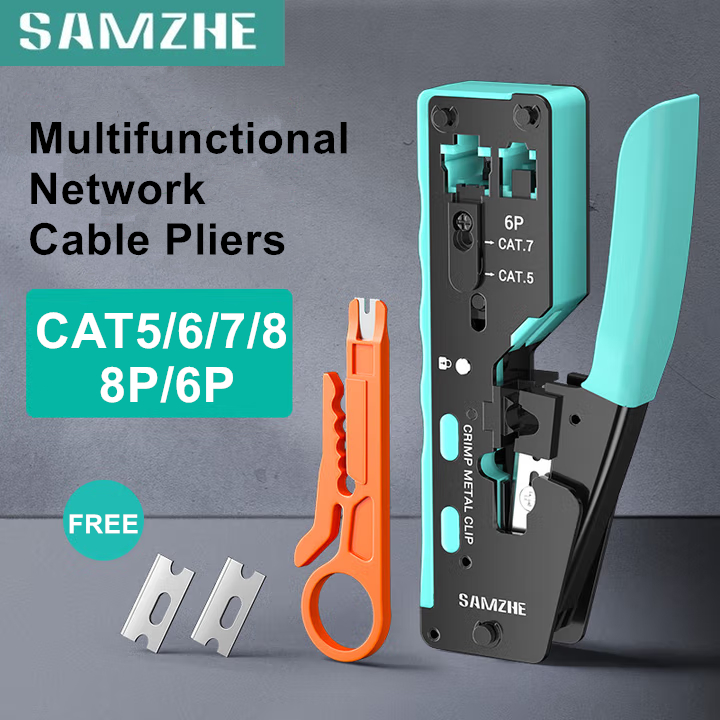 SAMZHE Um Conjunto SZ-789 Kit De Ferramentas De Friso Ethernet , 8P 6P Passagem RJ45 Conector Crimper Para CAT5 CAT6 CAT