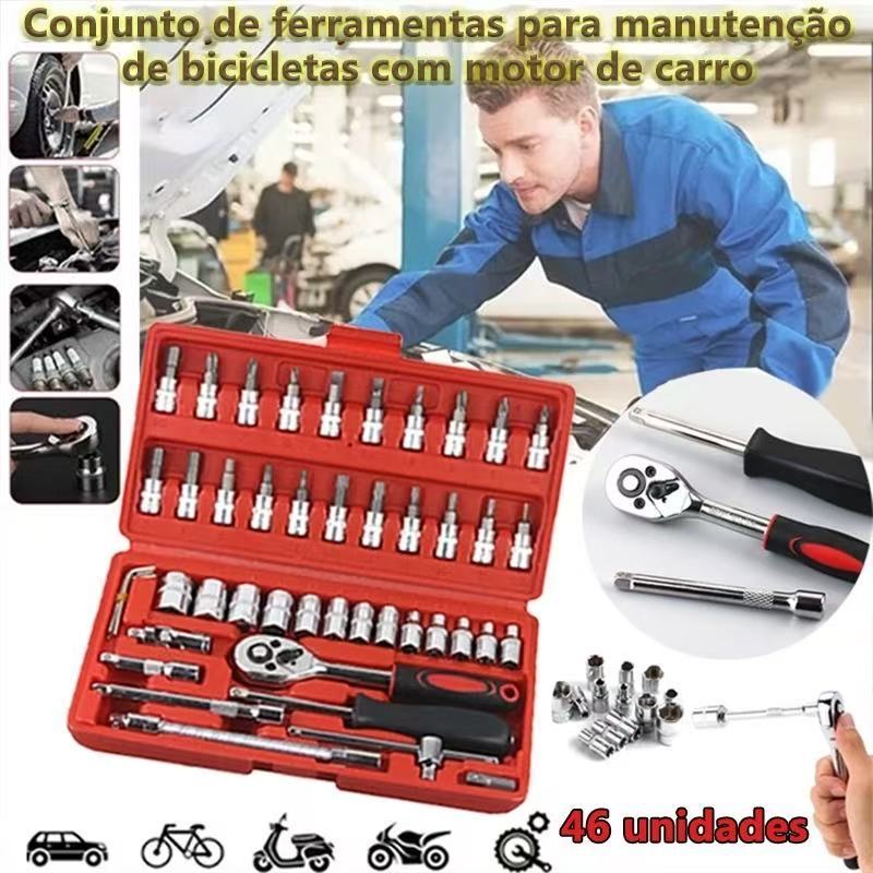 40 Peças / 46 Peças Jogo De Chave Catraca Caixa De Ferramentas Completa Reversível Soquetes Maleta