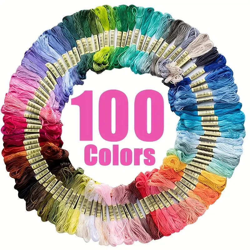Kit 100 Meadas de Linhas de Bordado Ponto Cruz Artesanato Fio Poliéster algodão
