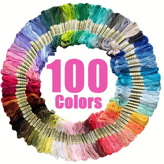 Kit 100 Meadas de Linhas de Bordado Ponto Cruz Artesanato Fio Poliéster algodão