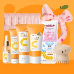 LAIKOU Kit skincare limpeza de pele completo c/Esfoliante Facial, Sérum, Gel de Limpeza e Base Facial Hidratante-14itens