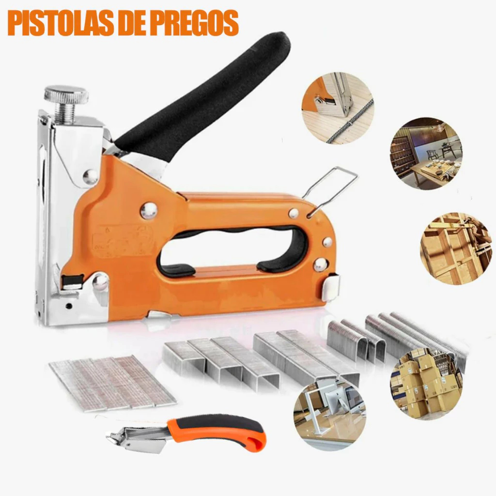 Grampeador manual profissional de alta pressão para estofados + 900 grampos (com extrator de pregos)