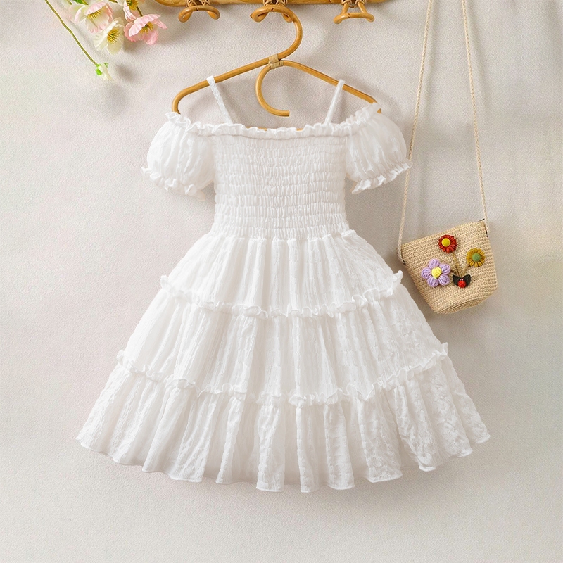 Vestido Princesa De Renda Branco Infantil Feminino Elegante Para Festa De Aniversário