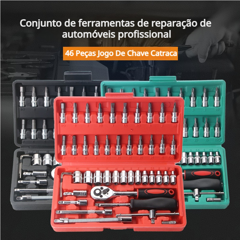 40 Peças / 46 Peças Jogo De Chave Catraca Caixa De Ferramentas Completa Reversível Soquetes Maleta