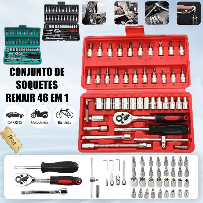 40 Peças / 46 Peças Jogo De Chave Catraca Caixa De Ferramentas Completa Reversível Soquetes Maleta