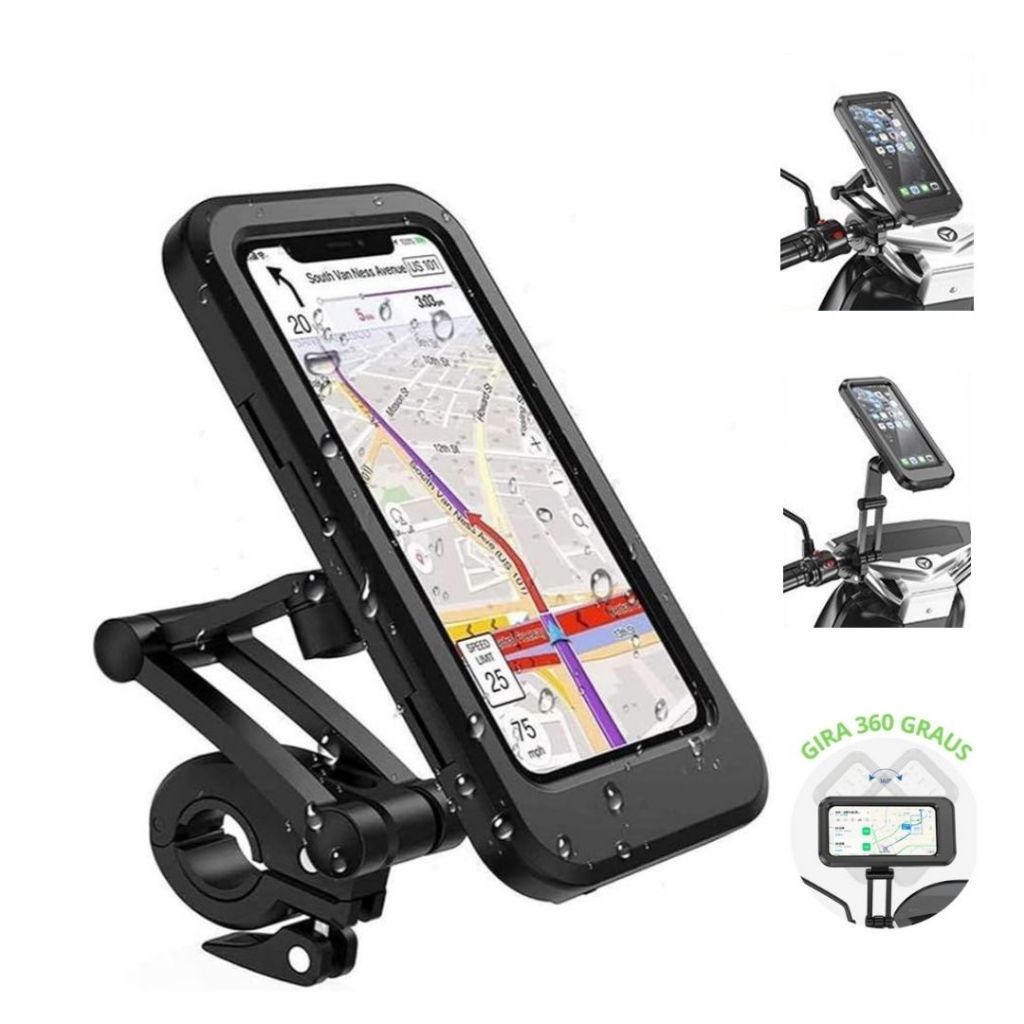 Suporte Porta-Celular para Moto/Bicicleta 6.7 Polegadas-360° Giratório, IPX6 Resistente a Vibrações