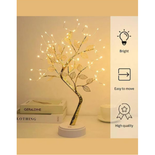 Luminaria Arvore de LED Folhas Dourada para Decoração do Casa Quarto Iluminação de Mesa de Cabeceira
