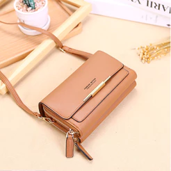 CHENXIAOHONG Carteira Feminina Transversal de Ombro PU – 3 Camadas, Porta-Cartões e Porta Celular