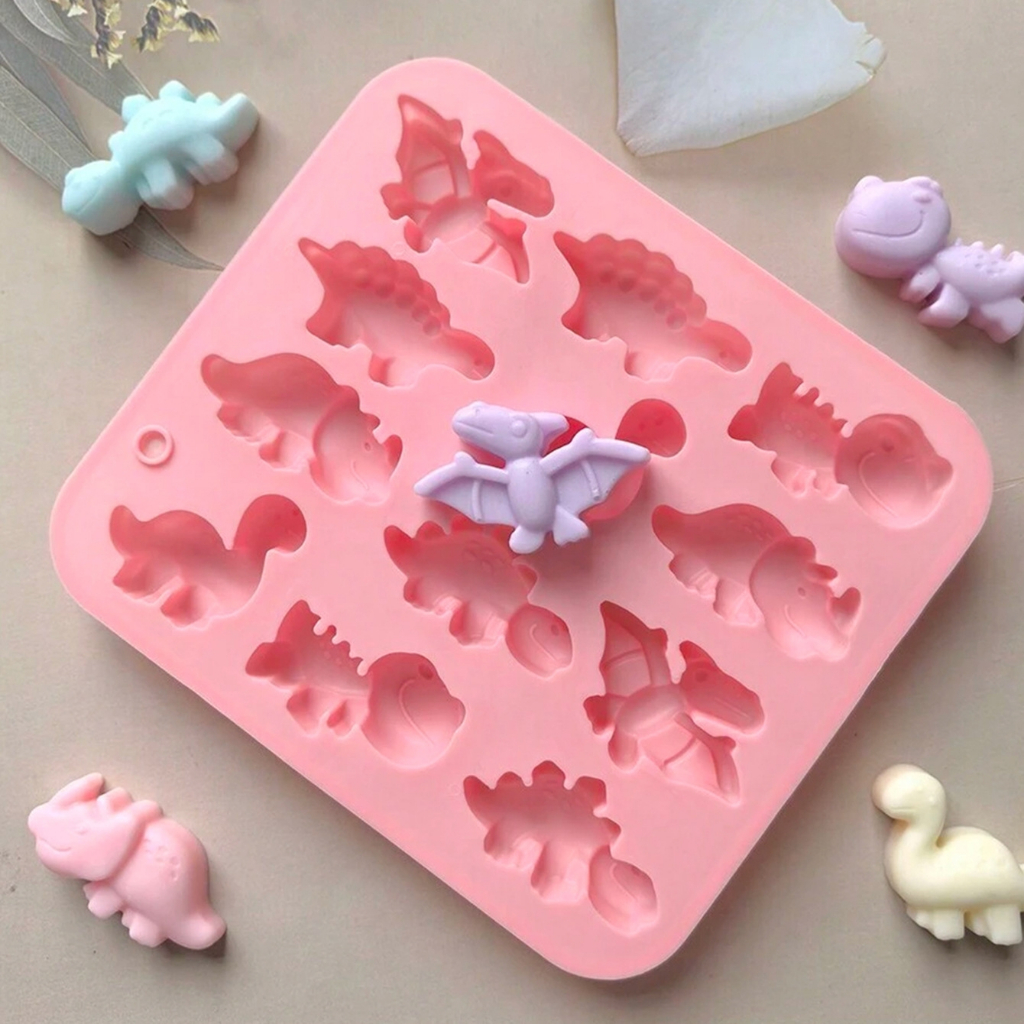 3D Moldes De Silicone De Dinossauro Fofo De 12 Cavidades Temático Bandeja De Molde Para Bolo De Chocolate Mousse De Past