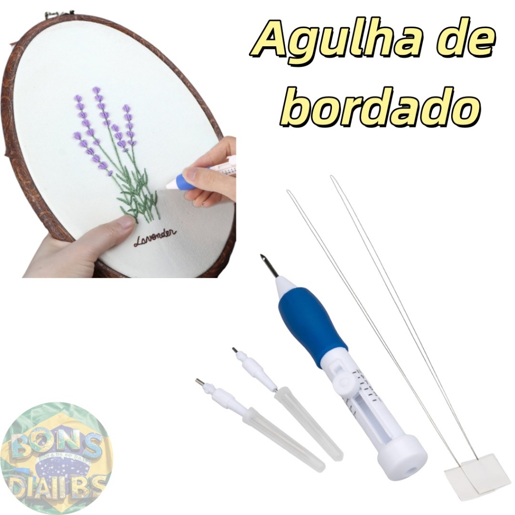 Kit Agulha Magica Caneta Para Bordar Ponto Russo em Oferta na Shopee
