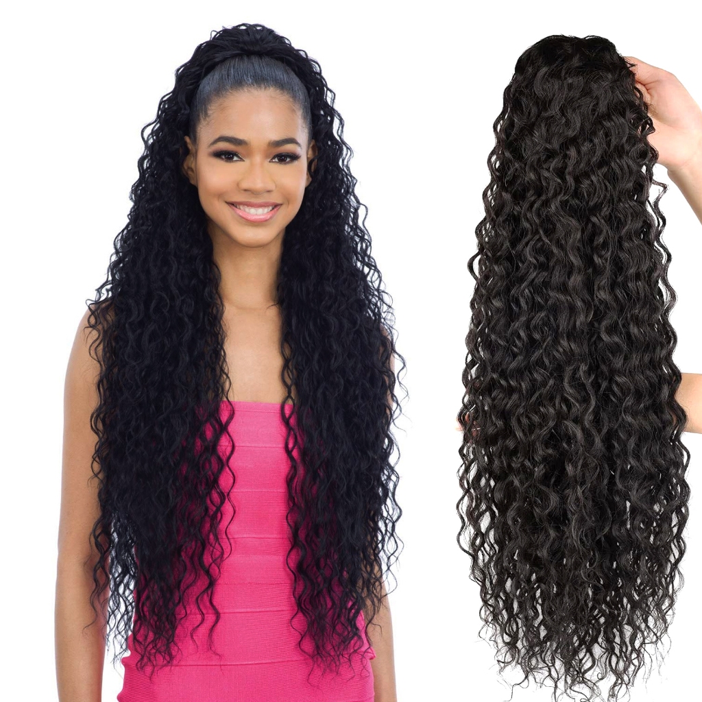 100 CM Rabo De Cavalo Cacheado Com Cordão Longo E Encaracolado De Fibra Biológica