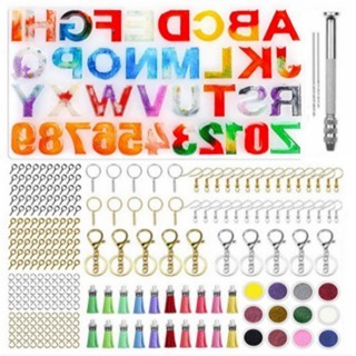 308 peças letra molde de Silicone resina epóxi letra número molde Kit chaveiro forma DIY produção reversa