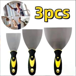 Kit Espátulas De Aço 3 Unidades Cabo Emborrachado