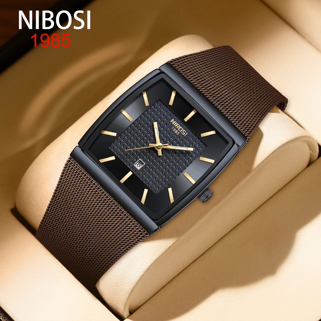 NIBOSI Relógio De Luxo Masculino Relógios Quadrados Luminoso À Prova D'água Data Pulso De Quartzo De Aço Inoxidável Para