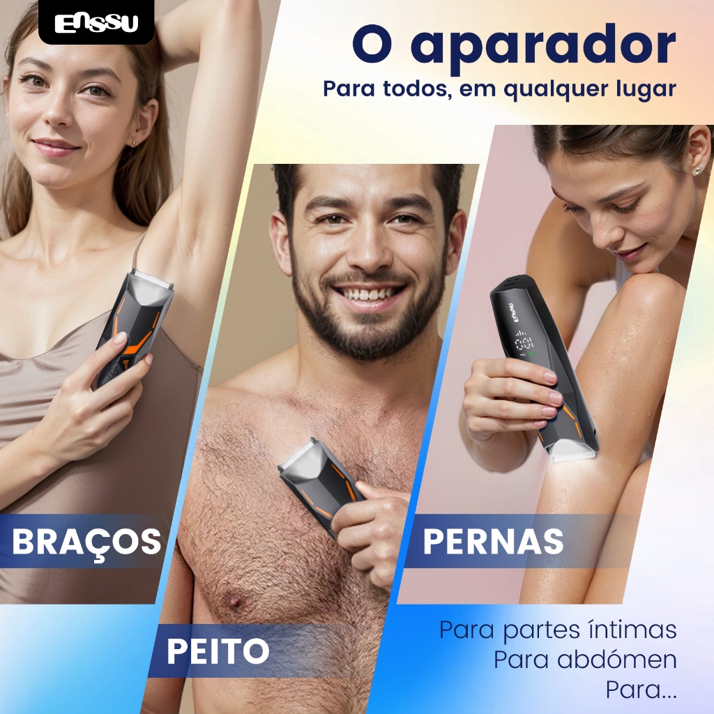 Aparador de Pelos Masculino Corpo Inteiro e Íntimos, à Prova d’Água, Virilha Peito Costas, Base Carregadora Tipo-C