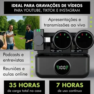 Microfone de lapela redondo magnético sem fio preto microfone duplo Anti-ruído adequado para iPhone/Android em Oferta na Shopee