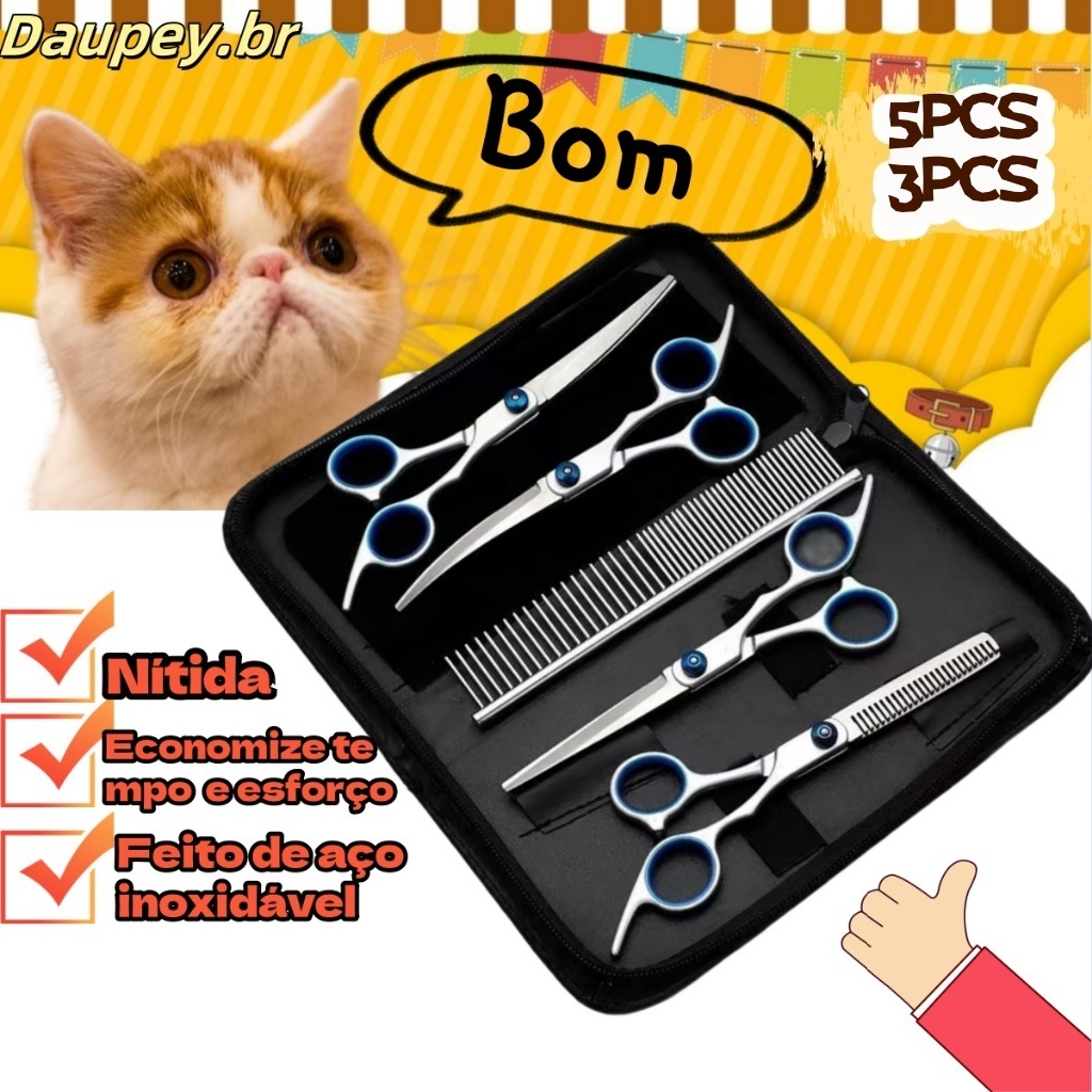 3/5 PCS Pet Tesoura De Corte De Cabelo, Galvanizado Preto Pet Tesoura De Corte De Cabelo Set para Pet Groom