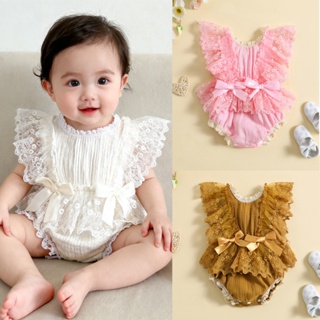 BABYGARDEN – Macacão De Renda Floral Para Bebês Meninas , Verão , Casual , Laço , Babados , Mangas Voadoras , 0 A 18 Mes em Oferta na Shopee