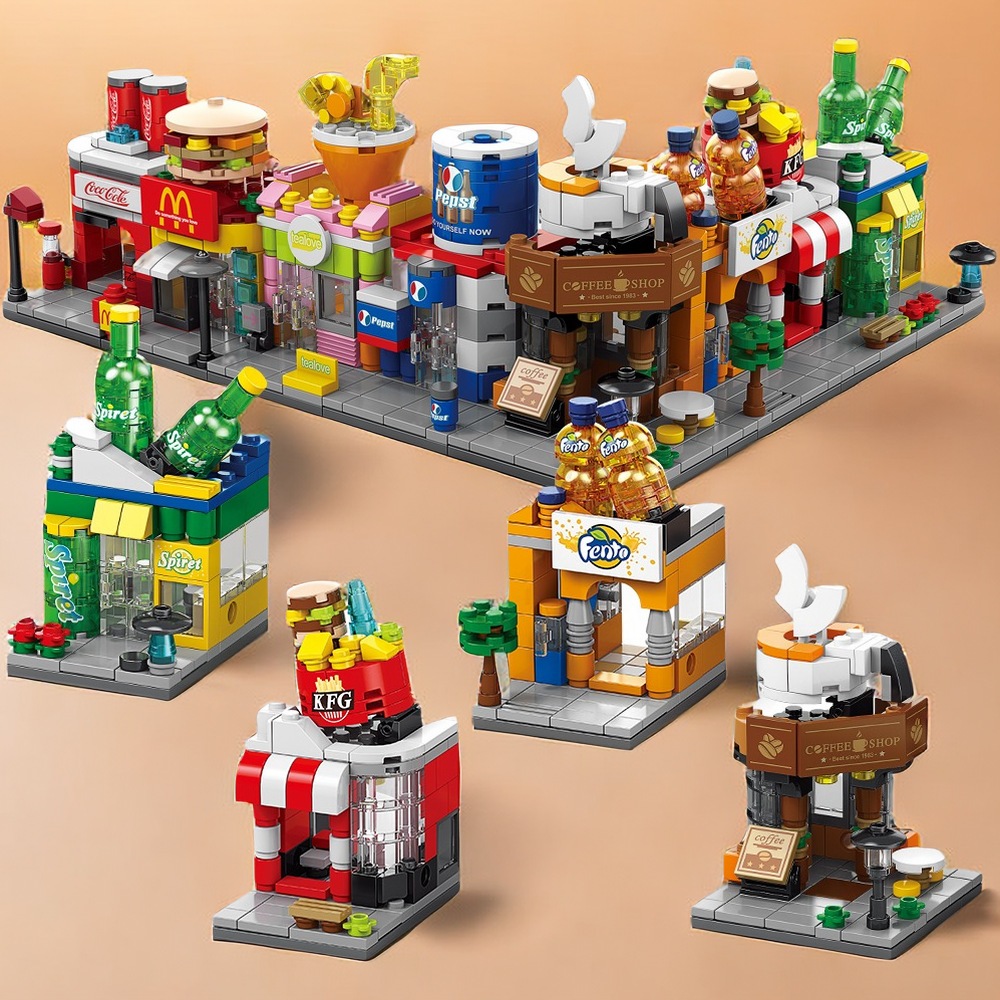 Blocos de Construção  para Cena de Rua do McDonald's e KFC, Quebra-Cabeça Infantil, Brinquedos de Montagem toy gifts