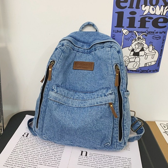Mochila jeans de grande capacidade mochila feminina novo estilo bolsa escolar mochila de estudante bolsa de lona