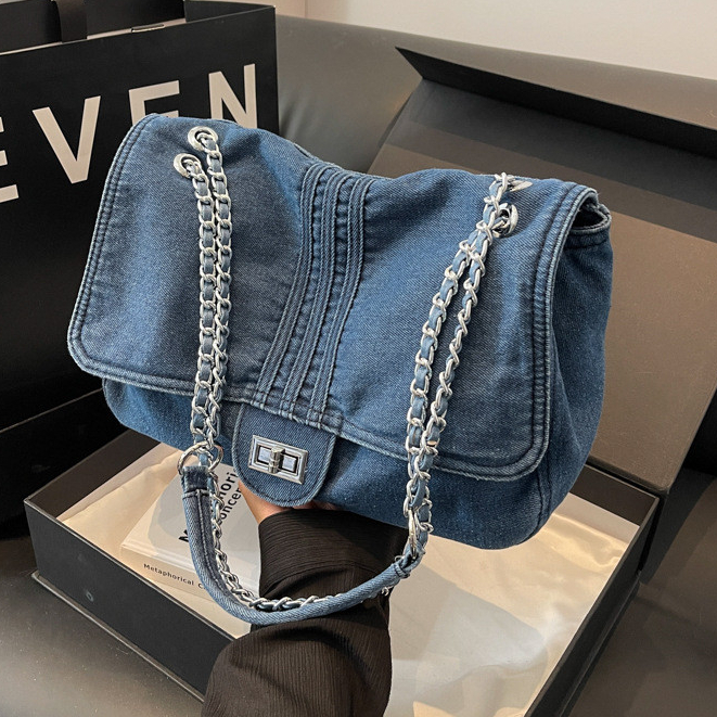 Bolsa jeans feminina novo estilo sacola de corrente grande capacidade bolsa mensageiro bolsa de ombro bolsa de lona