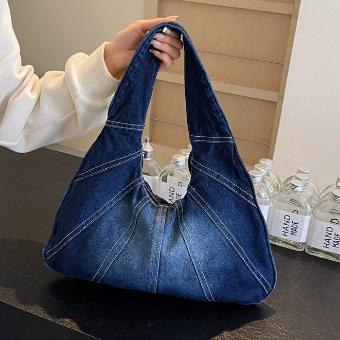 Bolsa jeans feminina de grande capacidade, novo estilo, bolsa de axila de um ombro, bolsa de ombro, bolsa de lona