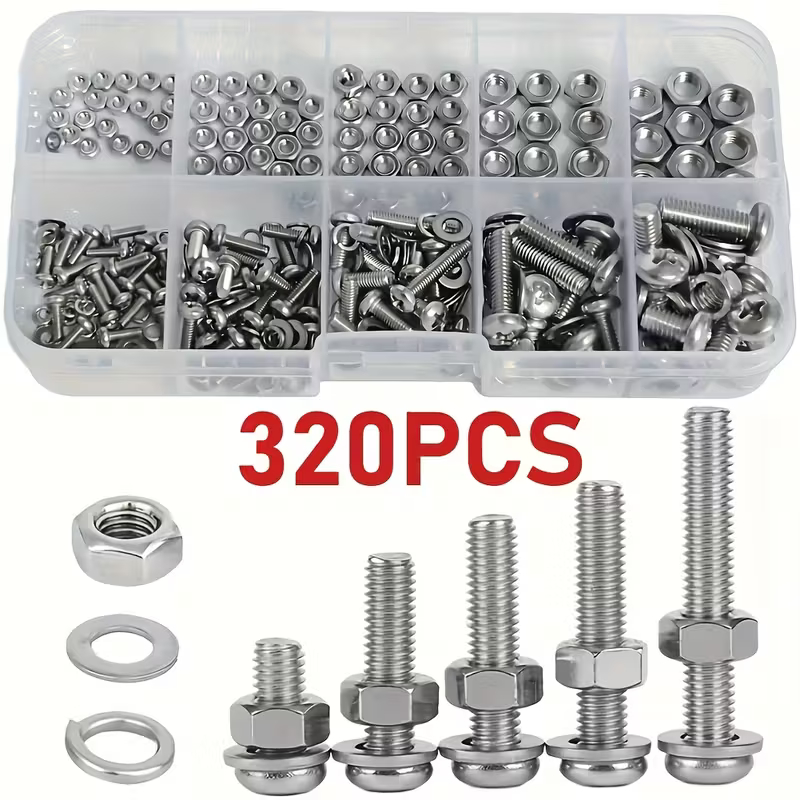 KIT 320 PARAFUSOS SOQUETE HEXAGONAL PORCAS ARRUELAS AÇO INOX ALLEN M2-M5