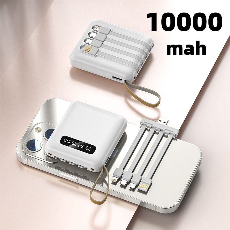 Carregador Portátil 10000mah com 4 cables de carga rápida Banco de energía digital LED em Oferta na Shopee