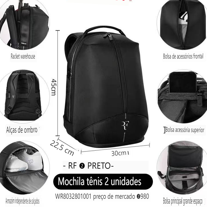 Wilson Wilson Oficial Série RF Filson Mochila de tênis profissional multifuncional Universal de grande capacidade em Oferta na Shopee