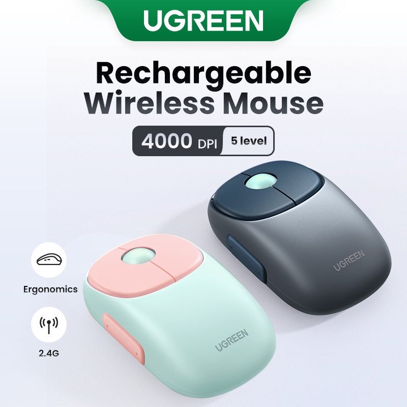 Rato UGREEN Mouse Silencioso 2.4G Bluetooth Recarregável Sem Fio Forma Ergonômica Silenciosa Clique 4000 DPI ParaMacBook