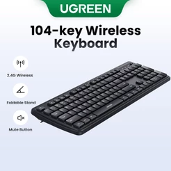 Teclado Slient Sem Fio UGREEN 2.4G Design Ergonômico Transmissão 10M 104 Teclas Suporte Dobrável Botão Mudo Para MacBook